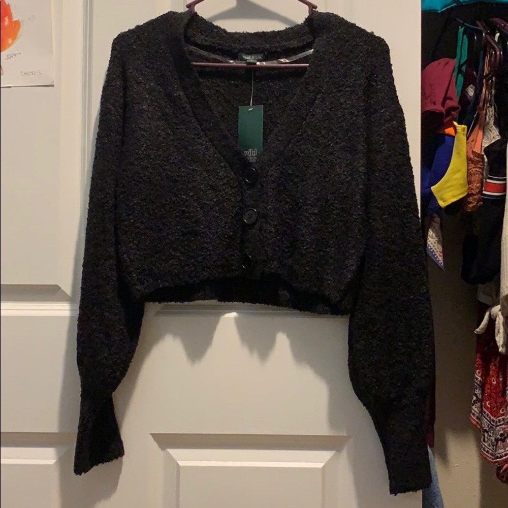Fuzzy V-neck cardigan